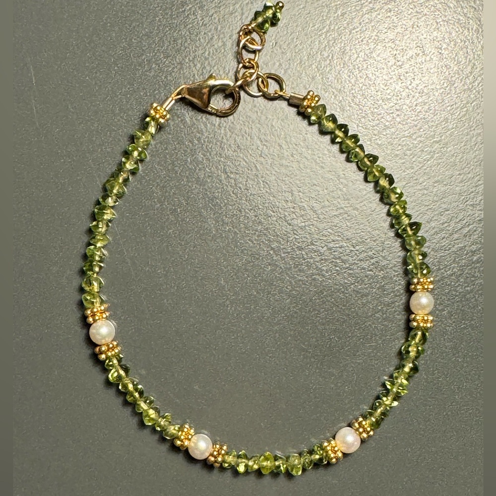 Peridot Beaded Bracelet with Gold Accents